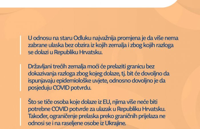 Decision on temporary restriction of crossing the border crossings of the Republic of Croatia